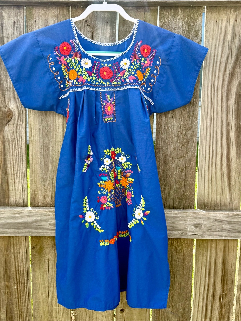 Girls Ethnic Handmade Embroidered Floral Mexican Peasant Dress Sz 10/12